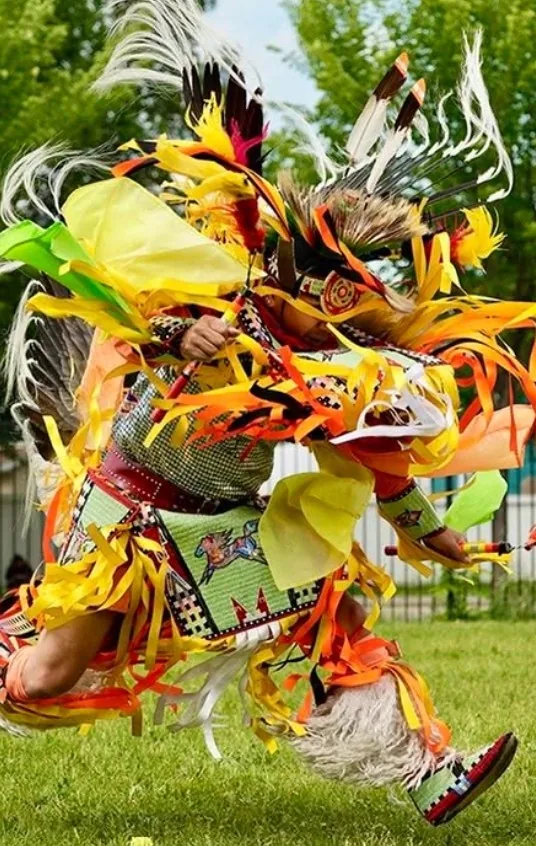 Dancing Cree regalia in motion